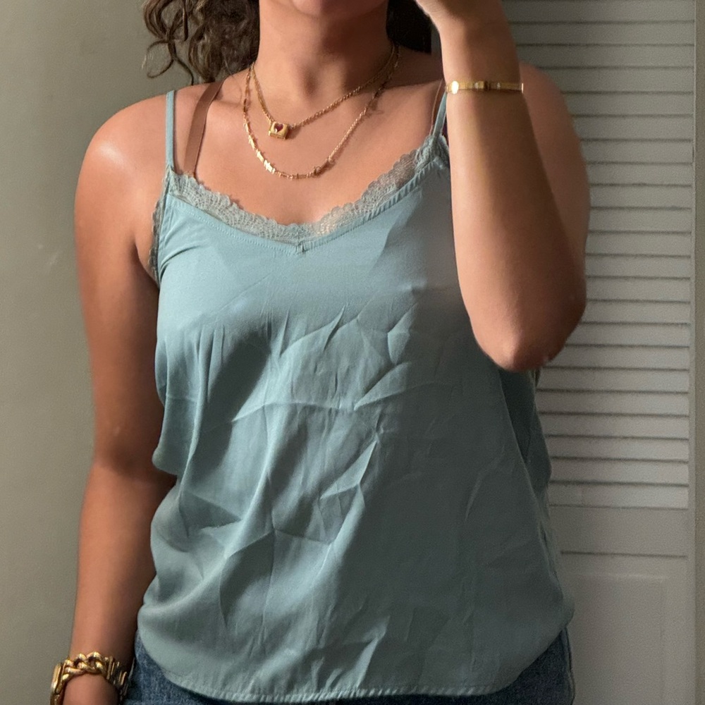 green satin top